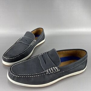 Peter Millar Penny Loafer Shoes Mens 10.5 Blue Gray Nubuck Suede Moc Toe Slip On